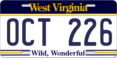 WV license plate OCT226
