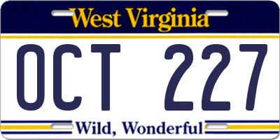 WV license plate OCT227
