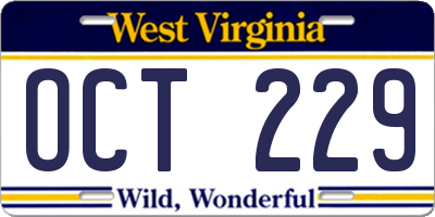 WV license plate OCT229