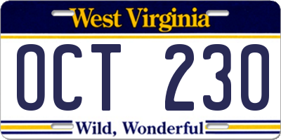 WV license plate OCT230