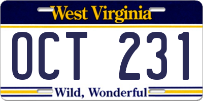 WV license plate OCT231