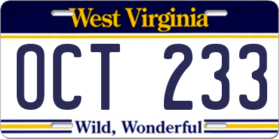 WV license plate OCT233