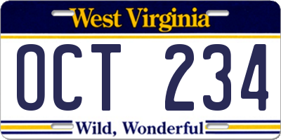 WV license plate OCT234