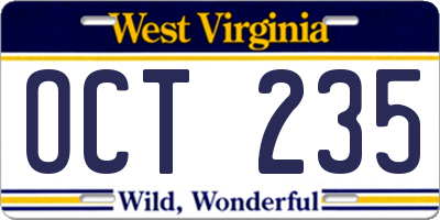 WV license plate OCT235