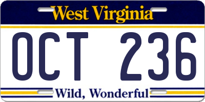 WV license plate OCT236