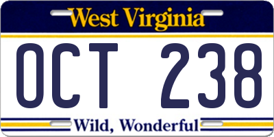 WV license plate OCT238