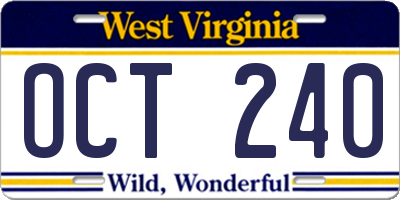 WV license plate OCT240