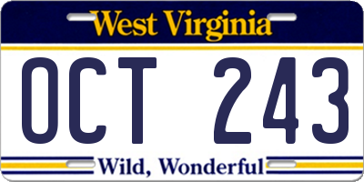 WV license plate OCT243