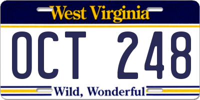 WV license plate OCT248