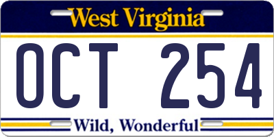 WV license plate OCT254