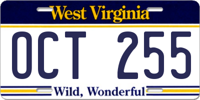WV license plate OCT255