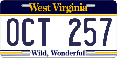 WV license plate OCT257