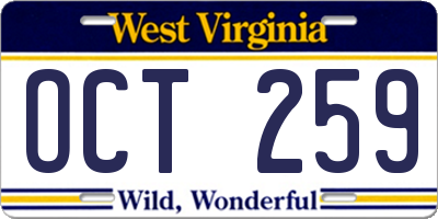 WV license plate OCT259