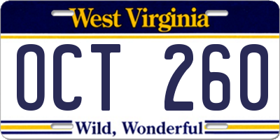 WV license plate OCT260