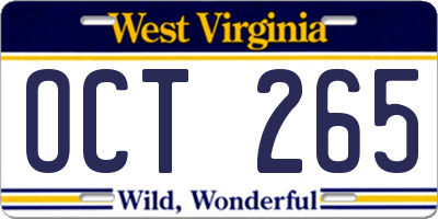 WV license plate OCT265