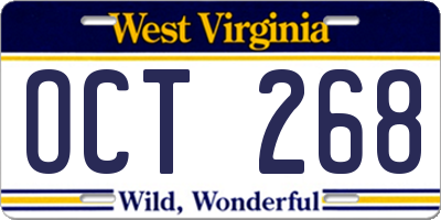 WV license plate OCT268