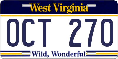 WV license plate OCT270