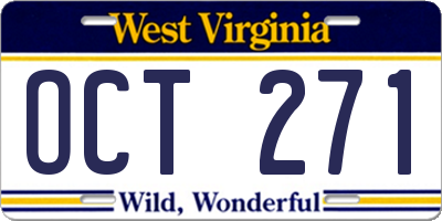 WV license plate OCT271