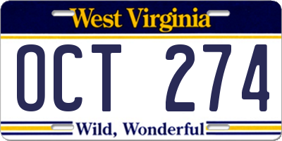 WV license plate OCT274