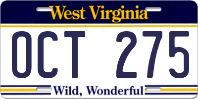 WV license plate OCT275