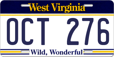 WV license plate OCT276