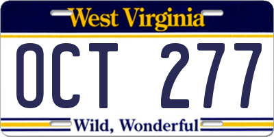 WV license plate OCT277