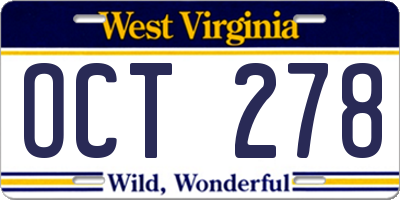 WV license plate OCT278