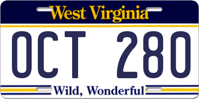 WV license plate OCT280