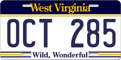 WV license plate OCT285