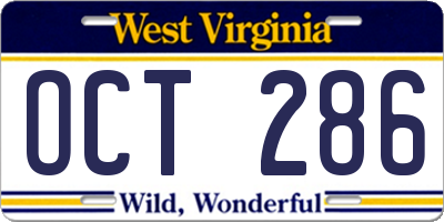 WV license plate OCT286