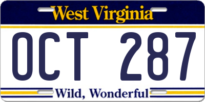 WV license plate OCT287