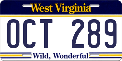WV license plate OCT289