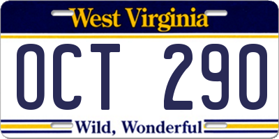 WV license plate OCT290