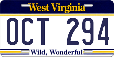 WV license plate OCT294