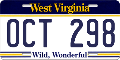 WV license plate OCT298