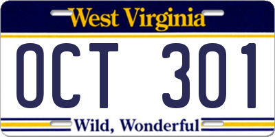 WV license plate OCT301
