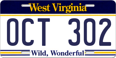 WV license plate OCT302
