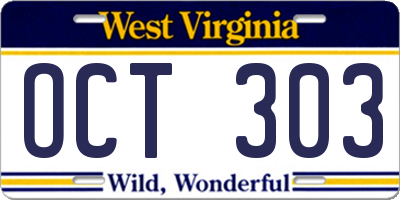 WV license plate OCT303