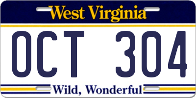 WV license plate OCT304