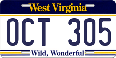 WV license plate OCT305