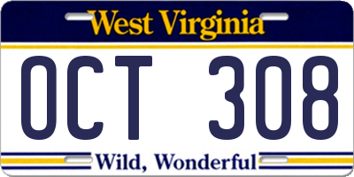 WV license plate OCT308