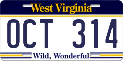 WV license plate OCT314