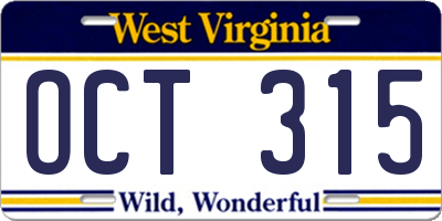 WV license plate OCT315