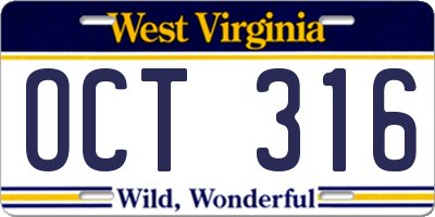 WV license plate OCT316