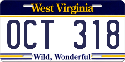 WV license plate OCT318