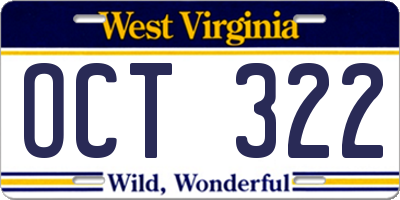 WV license plate OCT322