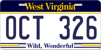 WV license plate OCT326