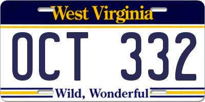 WV license plate OCT332