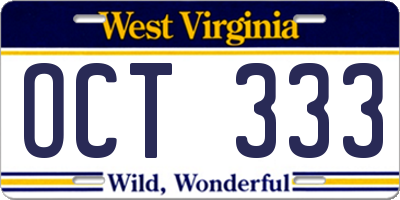 WV license plate OCT333