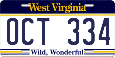 WV license plate OCT334